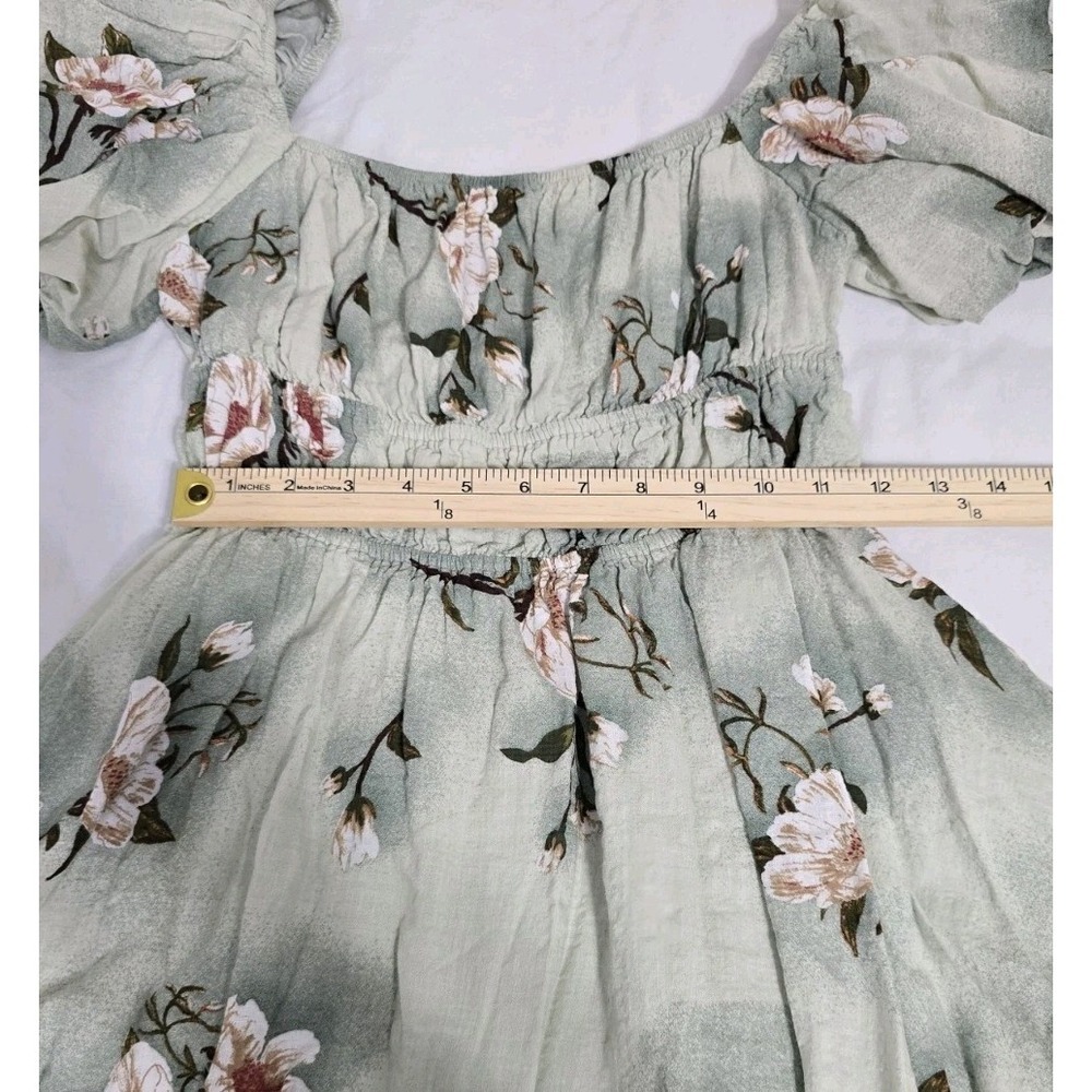 Hyfve‎ Women's Large Puff Sleeve Mini Dress Sage Green Floral - Picture 4 of 7